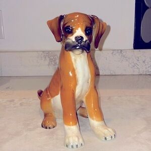 Ronzan Boxer Dog Vintage Porcelain Statue Hand Painted in Italy Signed 8.25” EUC